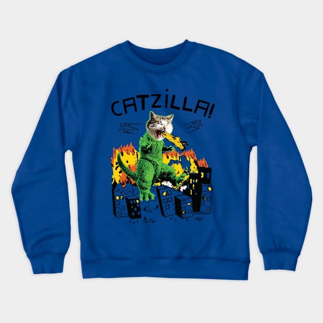 Catzilla Crewneck Sweatshirt by toddgoldmanart